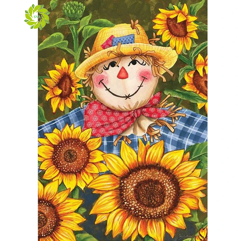 

SNA DIY Diamond embroidery Full Pebble Round Scarecrow & Sunflower Diamond Painting Cross Stitch Rhinestone Mosaic decoration