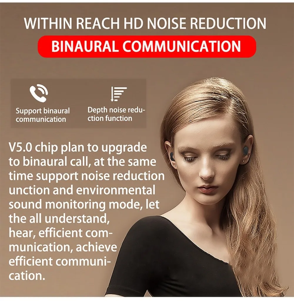 

Wireless Bluetooth Earphone TWS with Mic Earbud IPX4 Waterproof Binaural Call Earbuds Bluetooth 5.0 Headset Noise Cancelling
