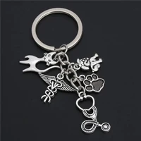 1pair vet keyring silver color stethoscope animal charms animal dog cat nurse key chains veterinary jewelry gift e2180