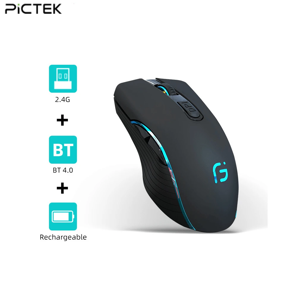 Фото Pictek компьютерная мышь 2 4 ГГц + Bluetooth 4.0 Беспроводная Двухрежимная в 1 2400DPI Pictek компьютерная мышь 2 4 ГГц + Bluetooth 4.0 Беспроводная Двухрежимная в 1 2400DPI