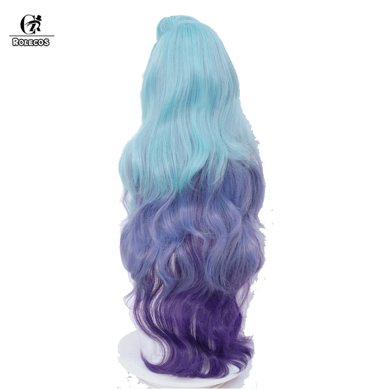 

ROLECOS Game LOL Seraphine Cosplay Wig LOL Cosplay Seraphine Blue Purple Mixed 100cm Long Gradient Heat Resistant Synthetic Hair