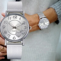 fashion women watches ladies watch silver heart dial silicone mesh belt wrist watch reloj mujer montre femme womens watch 2022