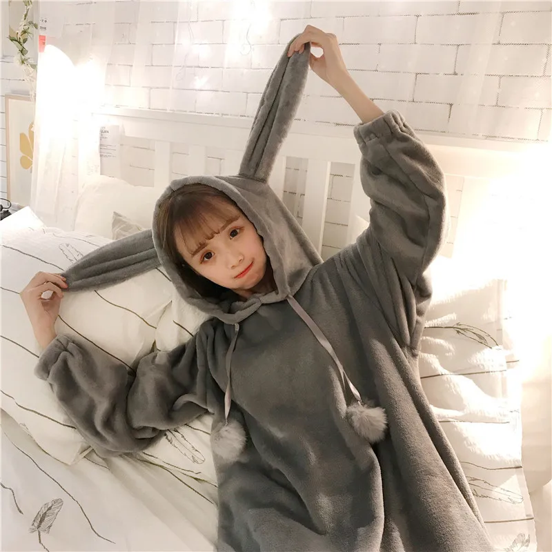 Женская Фланелевая пижама с мультяшными животными зимняя Милая Ночная рубашка