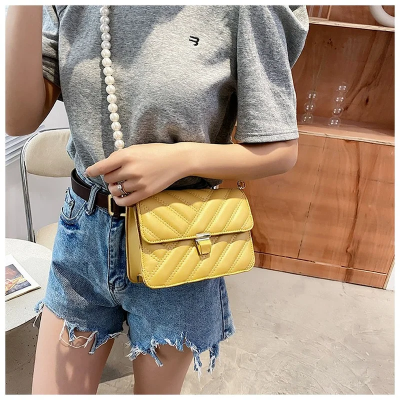 

Exquisite Rhombic Sewing Thread Crossbody Bags For Women Charming Pearl Chain Shoulder Bag Female Shopping Purses Luxury Design