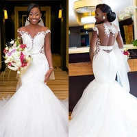 applique lace court train mermaid bridal dress wed gowns plus size new arrival african mermaid wedding