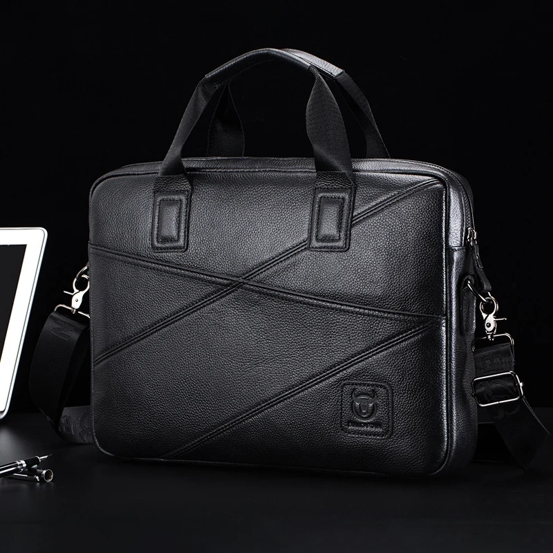 

BULLCAPTAIN Brand Men's Real Leather Briefcase 15 Inch Laptop Bag Natural First Layer Leather Messenger Bag Office Handbag