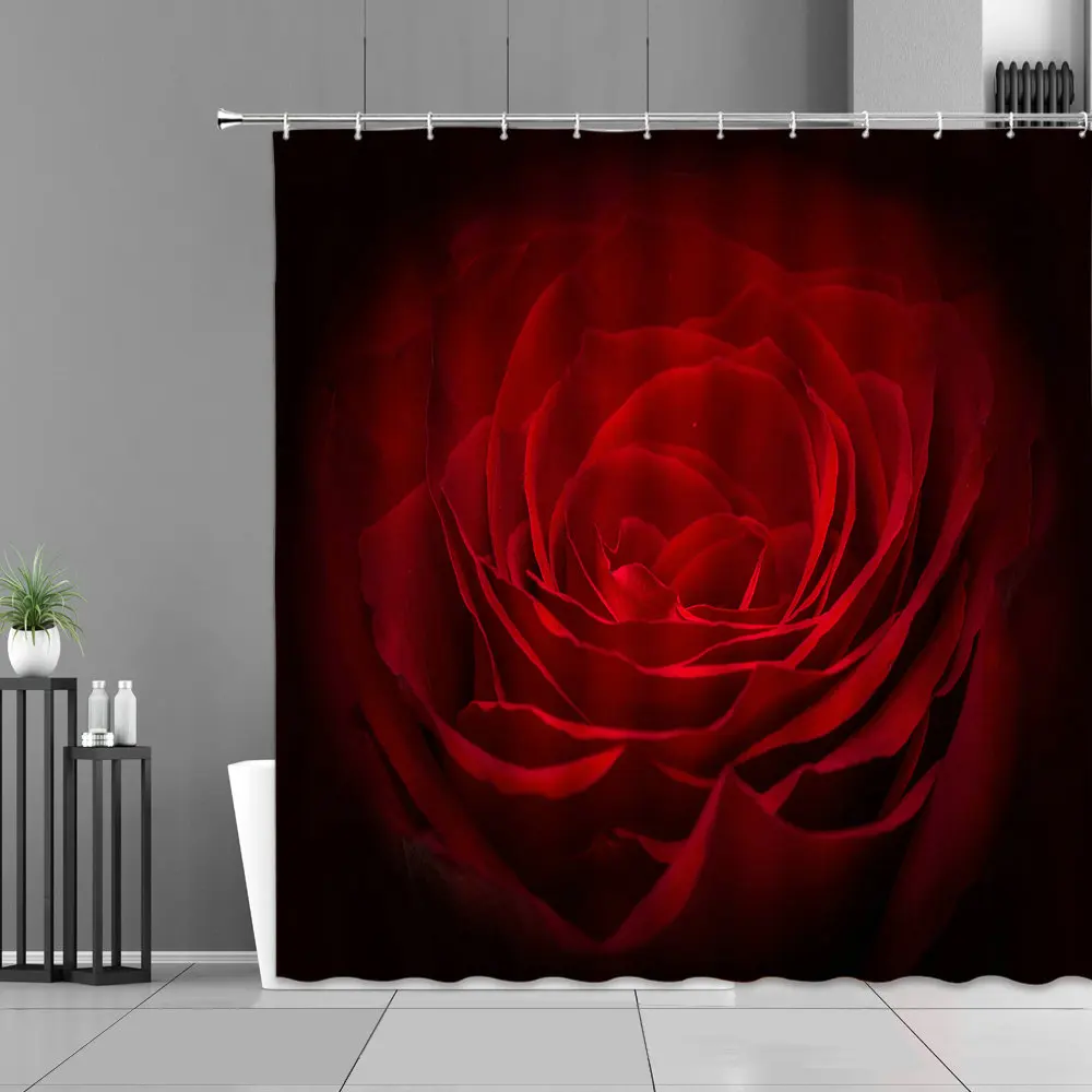 

Red Blue Rose Waterproof Shower Curtain Set Romantic Valentine's Day Flowers Bathroom Decor Curtains Home Decoration With Hooks