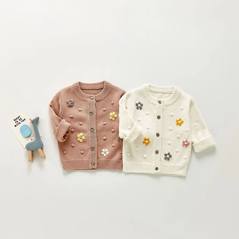 

2021 Autumn New Baby Handmade Bubble Chain Link Flowers Sweaters Toddler Knitwear Infant Knit Cardigans Baby Outerwear