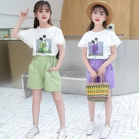 kids girls clothing sets summer short sleeve cartoons top shorts 2pcs for teenage kids clothing sets boutique clothes outfits