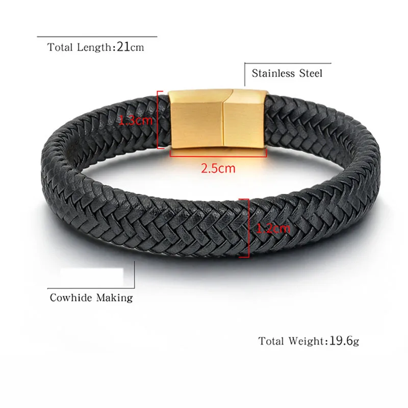 Роскошные нержавеющая сталь Магнитный кожаный браслет 1 5 см коричневый ручной