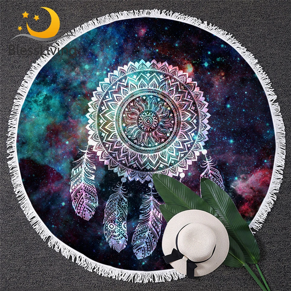 Круглое пляжное полотенце для ванной комнаты с изображением мандалы|Банные