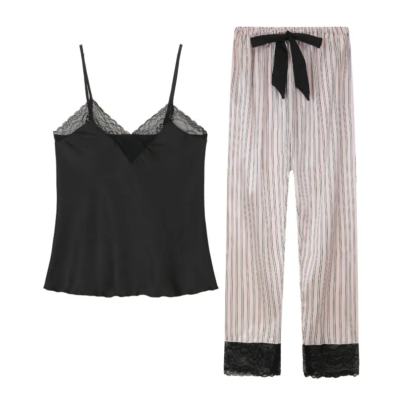 Женская атласная пижама комплект кружевная Дамская одежда для отдыха шелковая