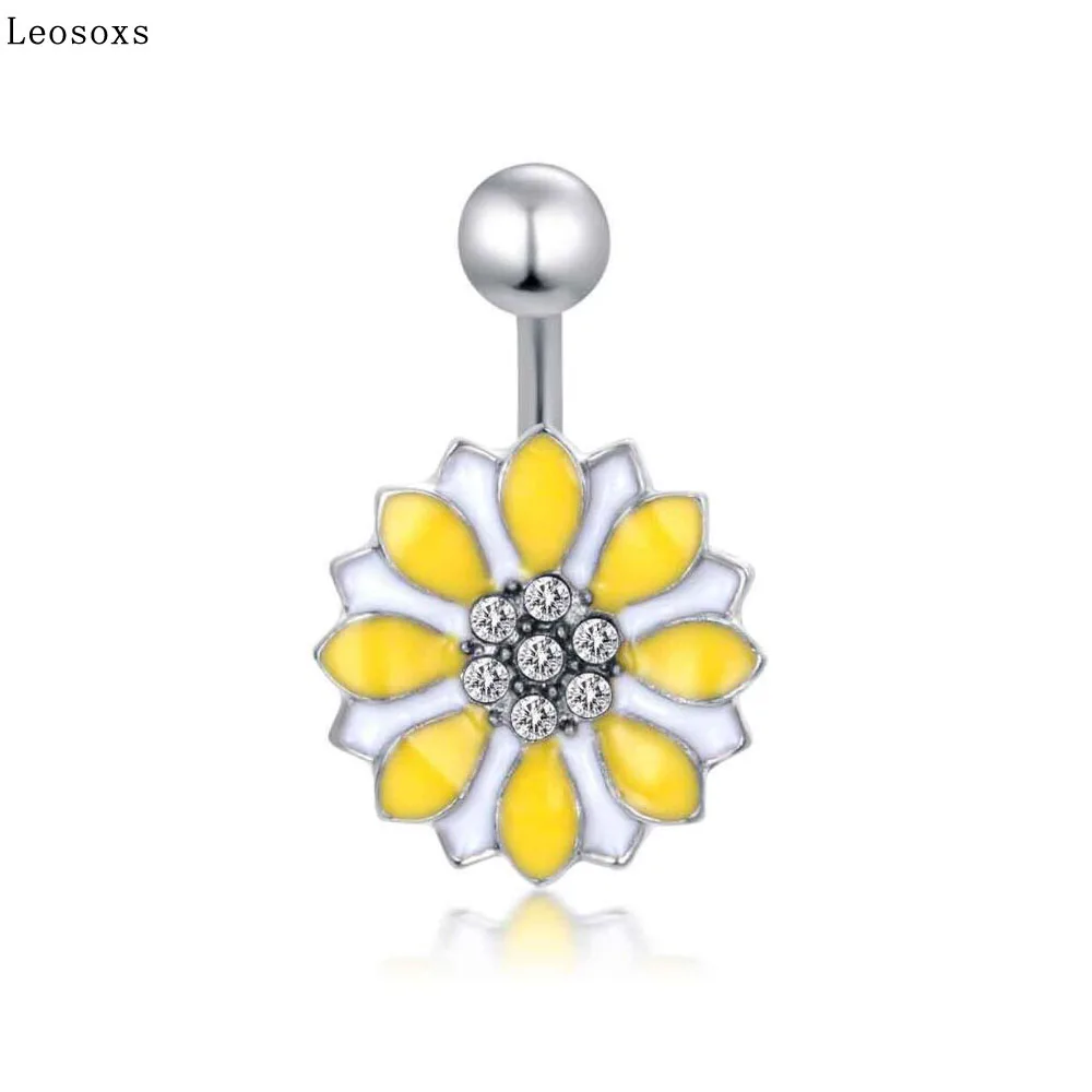 

Leosoxs 1 Pcs European and American New Style Belly Button Ring Daisy Belly Button Nail