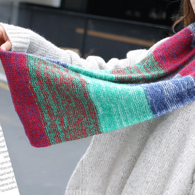 

Winter Women Knitted Color Match Scarf Ladies Warm Soft Plush Colorful Scarf Fashion Unisex Circle Neckchief Accessories