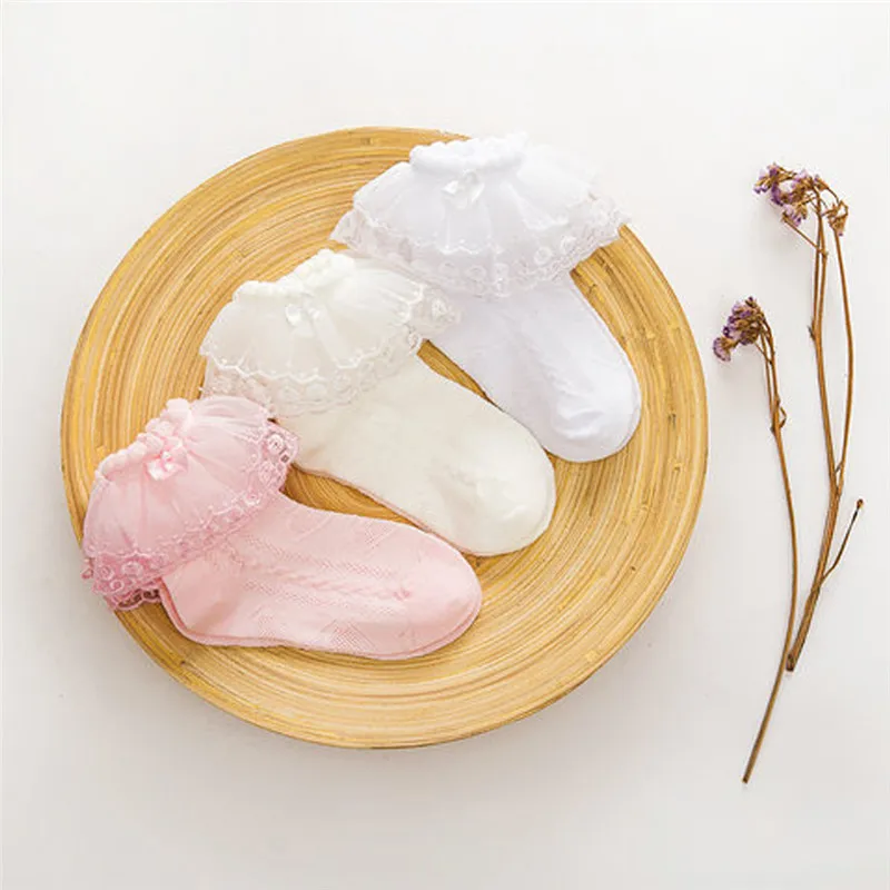 Милые детские кружевные носки до щиколотки с оборками для маленьких девочек