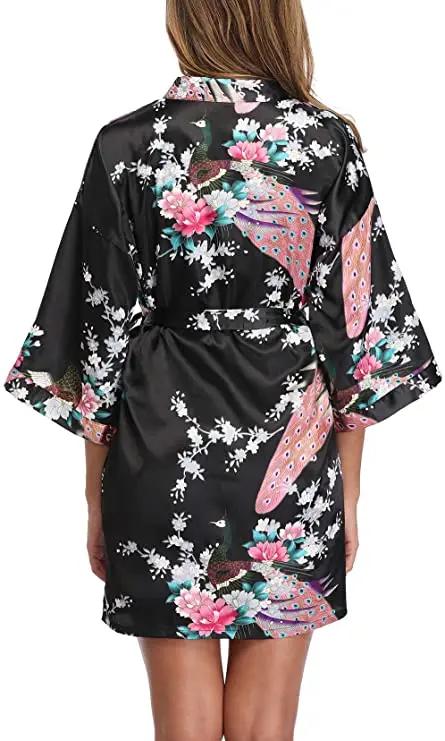 Халат Атласный Женский вечерний мягкий с цветочным принтом для подружки невесты