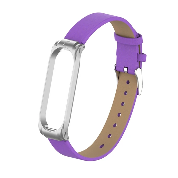 Кожаный ремешок для mi band 4, умный браслет, металлический чехол, PU ремешок для часов, для Xiaomi mi, ремешок, 3 замены, аксессуары для женщин и мужчин - Цвет: Purple strap