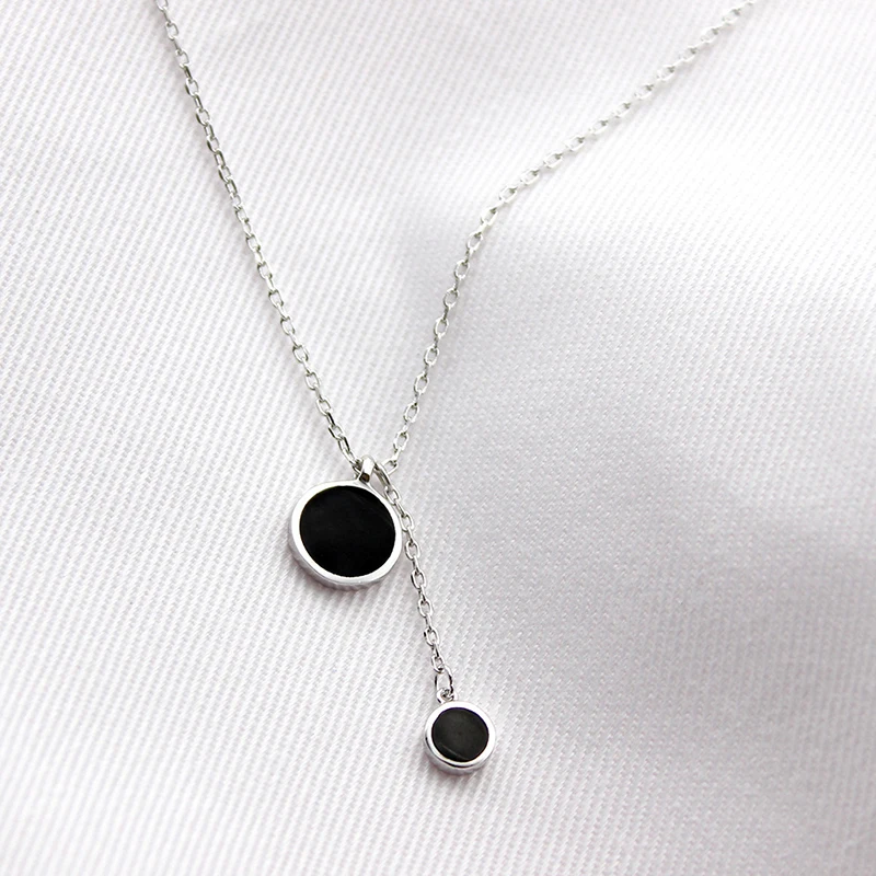

Minimalist Fashion 925 Sterling Silver Black Round Necklace Pendant Jewelry Tassel Choker Necklaces For Women Girl Birthday Gift