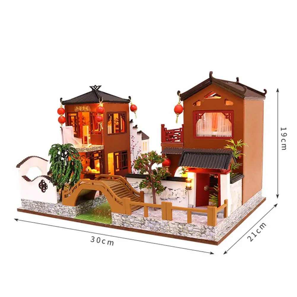

1 Pc 30*21*19cm Doll House Toys Chinese Traditional Style Handmade Architectural Model DIY Cottage For Birthday Gift