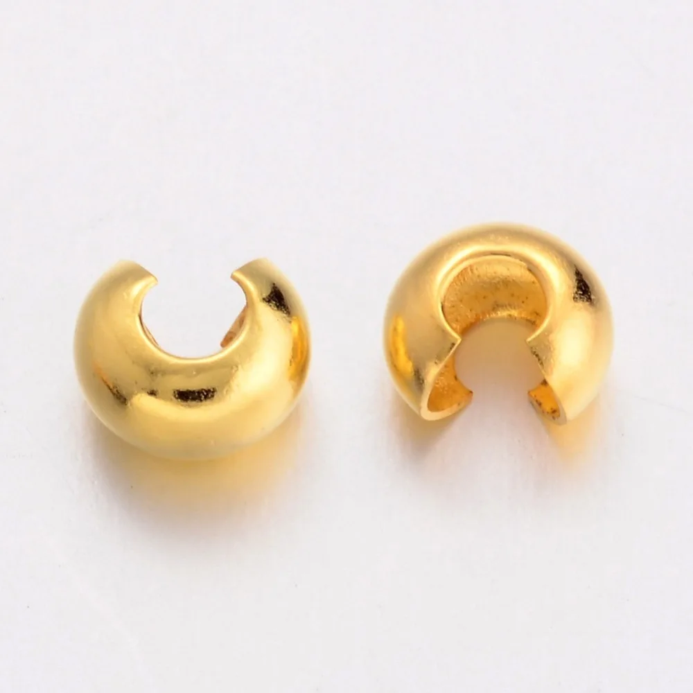 

about 227pcs/20g Golden Brass Round Crimp Beads Covers for jewelry making Accessories 4x3mm,Hole: 1.5mm