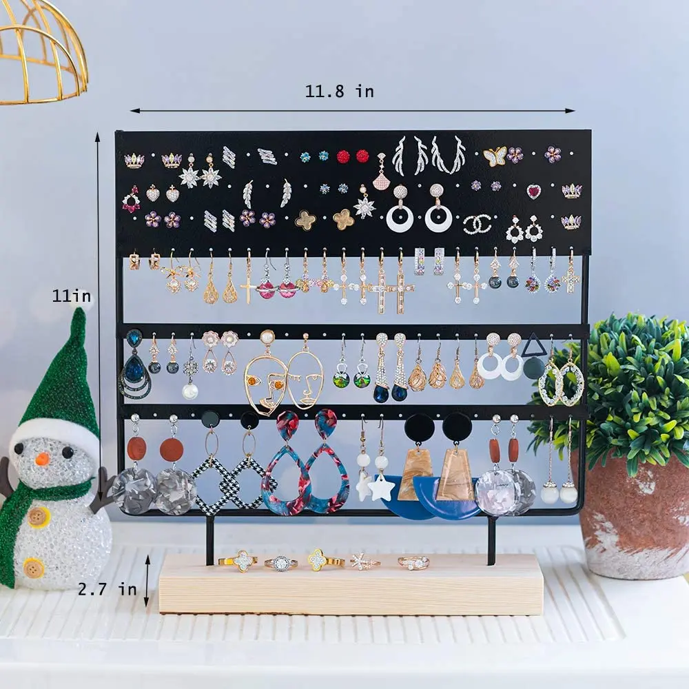 

Earring Stand Display Rack 3-Tier Ear Stud Holder Jewelry Organizer Ear 144 Holes with Wood Base