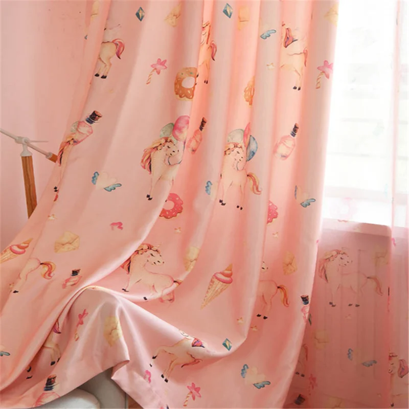 Pink Curtain Розовая Экологичная ткань, мультяшная занавеска для детской комнаты, гостиной, занавески s для детской принцессы, спальни, лошади, принтованная, dwp114* 30 - Цвет: Pink Curtain