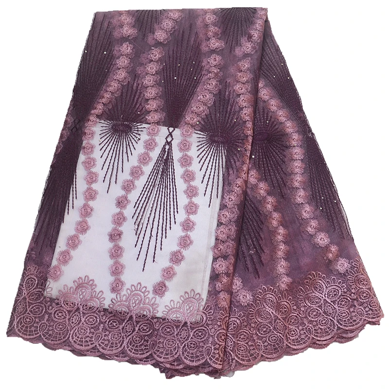 Wine color Tulle Lace fabric embroidered african french lace with stones Nigerian for wedding | Дом и сад