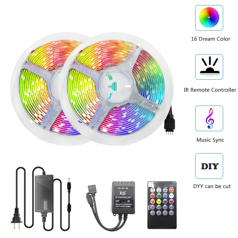 Светодиодная лента 5 м 10 15 20 М 5050 2835 RGB с синхронизацией музыки для украшения