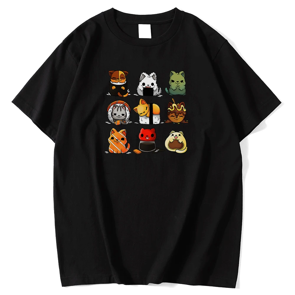 

Футболка мужская с круглым вырезом, Маленький очаровательный принт кошек, собак, суши, крутая дышащая рубашка, креативный винтажный Топ