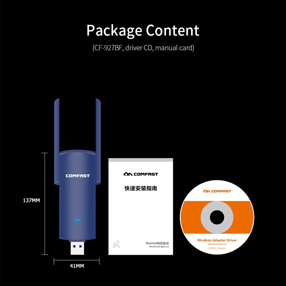 

COMFAST USB Wifi Adapter 1300Mbps Wi fi Adatper 5Ghz Bluetooth 4.2 Ethernet 2*3dbi Antenna PC Wi-fi for computer Bluetooth Music