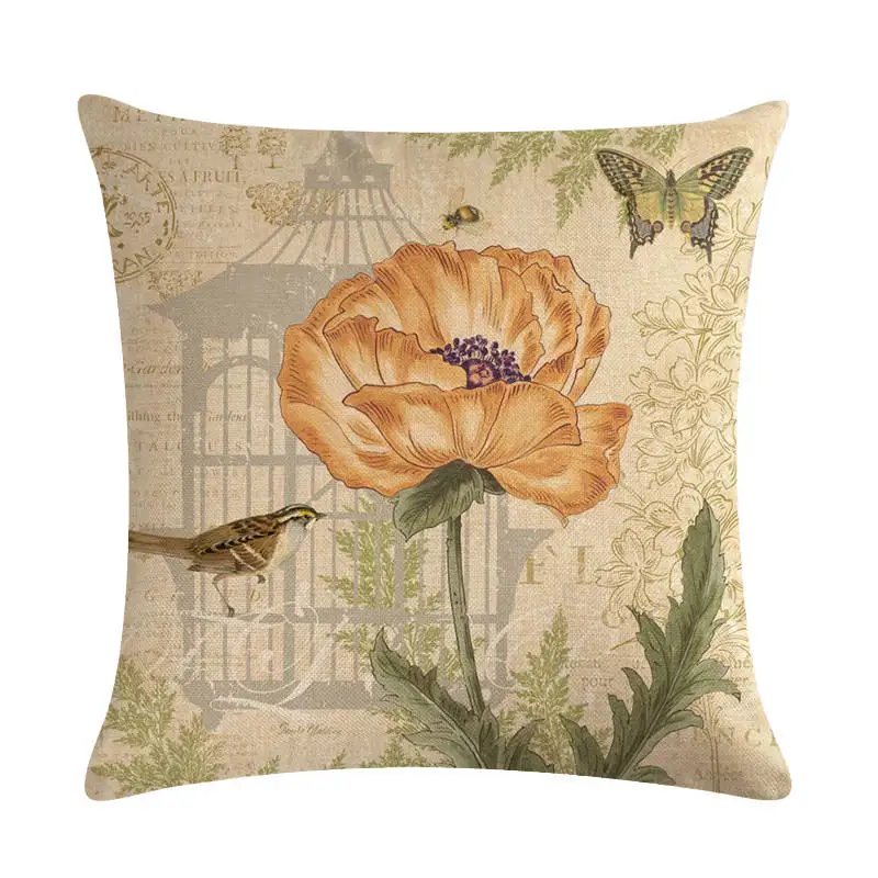 

Vintage Flowers Cushions Cover Home Decor Bird Pillowcase Cotton Linen Home Decor 45x45cm Throw Pillow Cover For Sofa