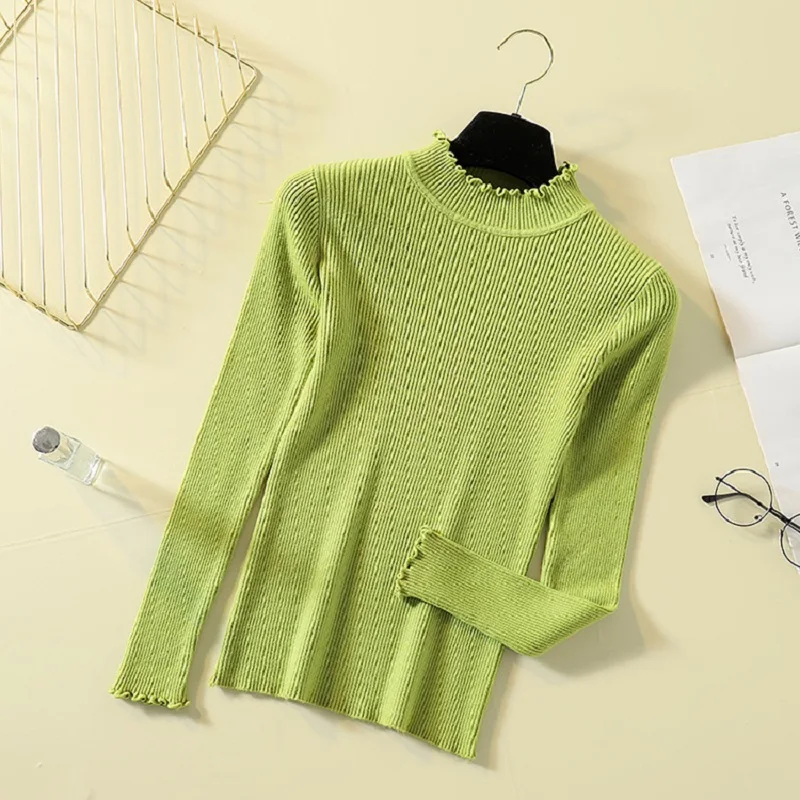 Пуловер свитер для женщин зимняя трикотажная одежда с высоким воротом рюшами