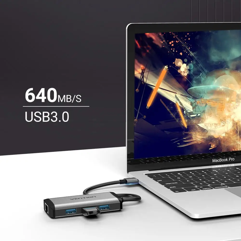 VENTION 4-портовый концентратор USB 3 0 сверхтонкий высокоскоростной usb-разветвитель