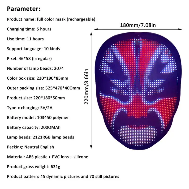 Светодиодный Карнавальная маска изменение Bluetooth RGB светодиодный загорается