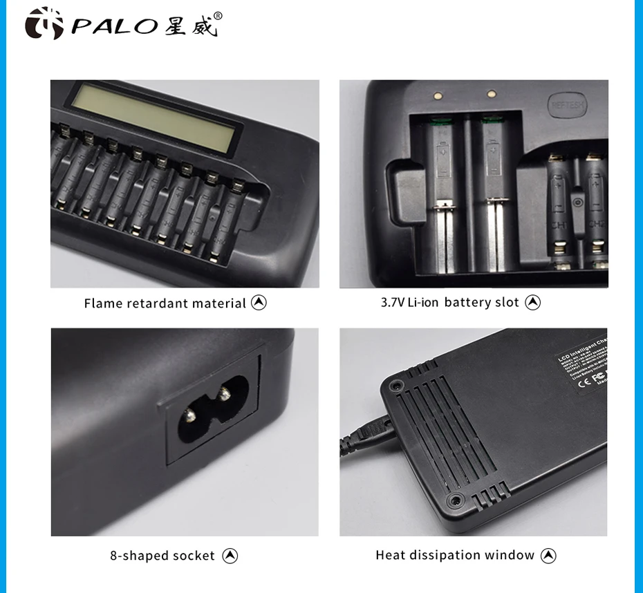 Palo 16 слотов быстрое умное зарядное устройство ЖК-дисплей Встроенный IC защита Интеллектуальное Быстрое зарядное устройство для 1,2 в AA AAA Ni-MH NiCd