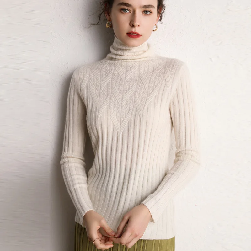 

women's turtleneck cashmere sweaters pullover long sleeve plus size Female white slim knitwear 2020 Autumn Winter high quality