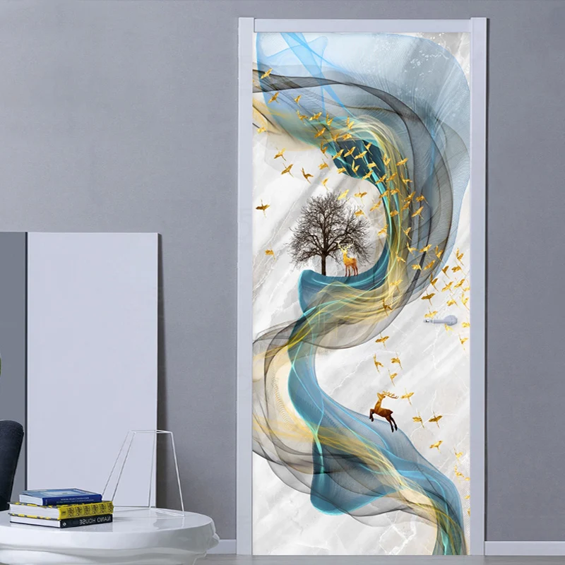 

Self-Adhesive Waterproof Door Sticker 3D Stereo Abstract Art Line Marble Wallpaper Living Room Bedroom Home Decor Door Paste