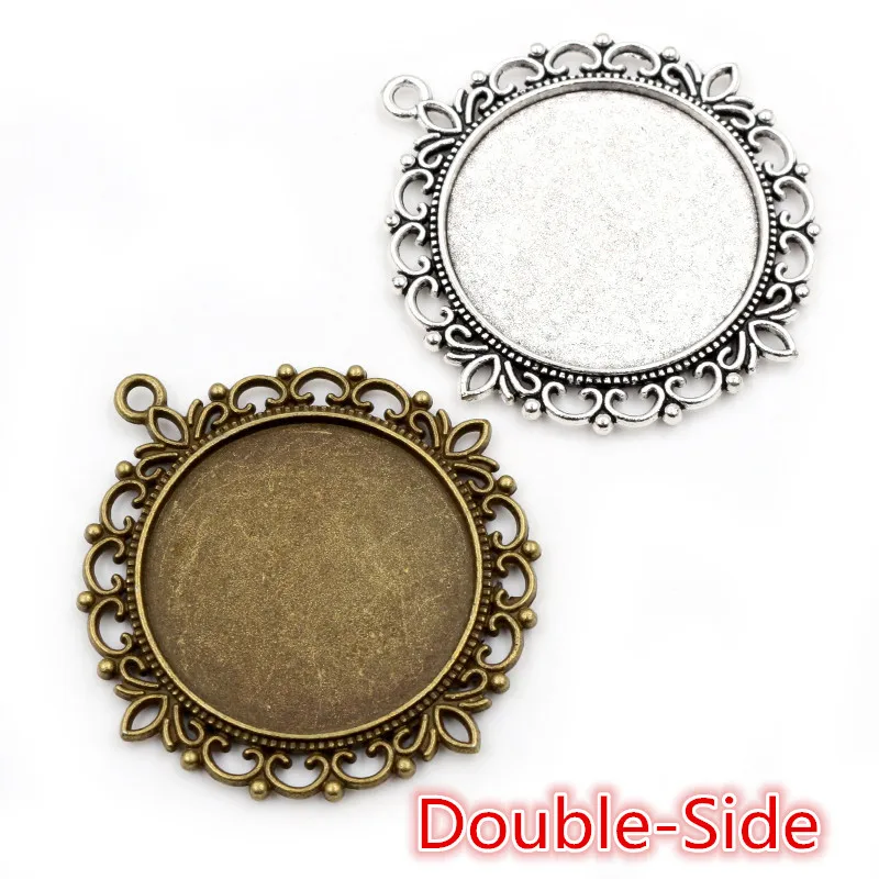 

5pcs 35mm Inner Size Bronze Antique Silver Plated Double Side Cabochon Blank Base Setting Charms Pendant DIY Jewelry Findings