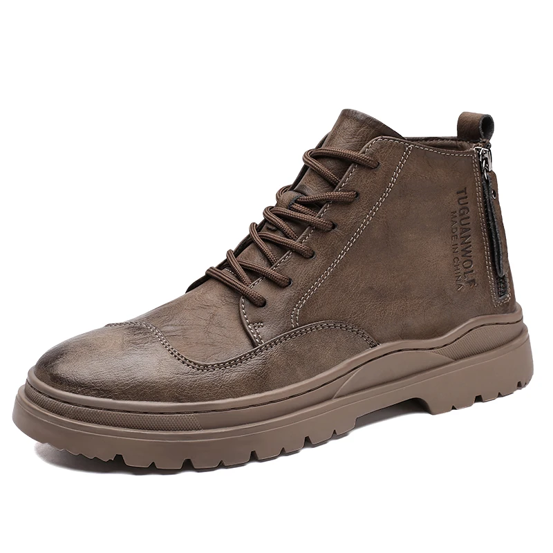 

Men Boots 2021 Spring Ankle Boots Shoes Winter Genuine Leather Shoes Man Punk Casual Riding Equestr Botas Hombre Size 38-44