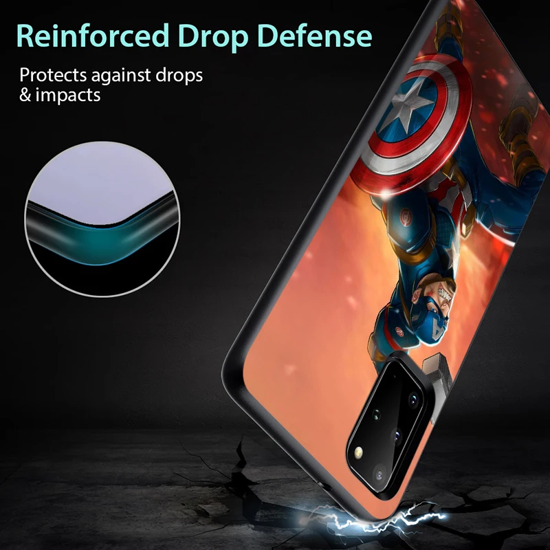 

America Captain Marvel for Samsung Galaxy Note 20 Ultra 10 9 8 Pro Plus F62 M60S M40 M31 M20 M02 Black Phone Case