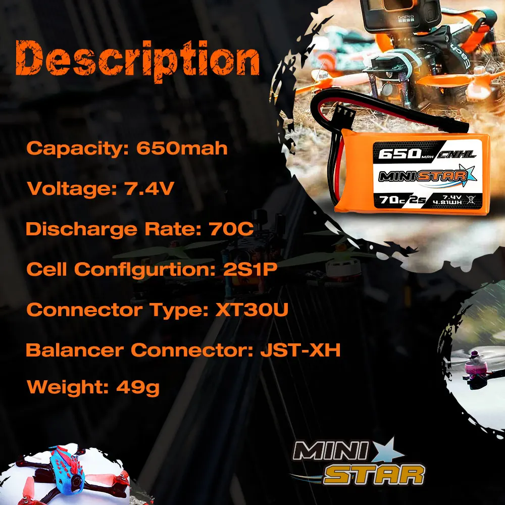 6 шт. литий полимерный аккумулятор CNHL 86 650 мАч 7 4 В 2S 70C с разъемом XT30U|lipo 2s|7.4v 650mahlipo