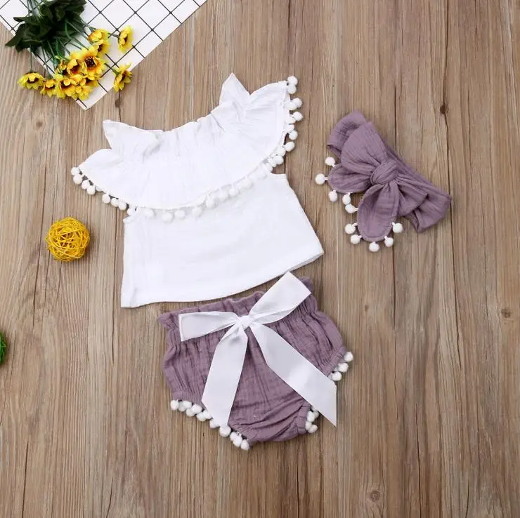 Комплект из 3 предметов для маленьких девочек одежда с кисточками Платье