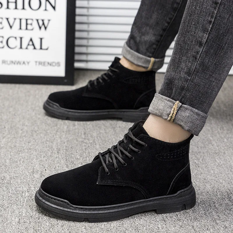 

Fashion Boots Men Autumn Winter Snow Boots Brand Suede Ankle New Leather Lace-up Men Chunky Boots -40