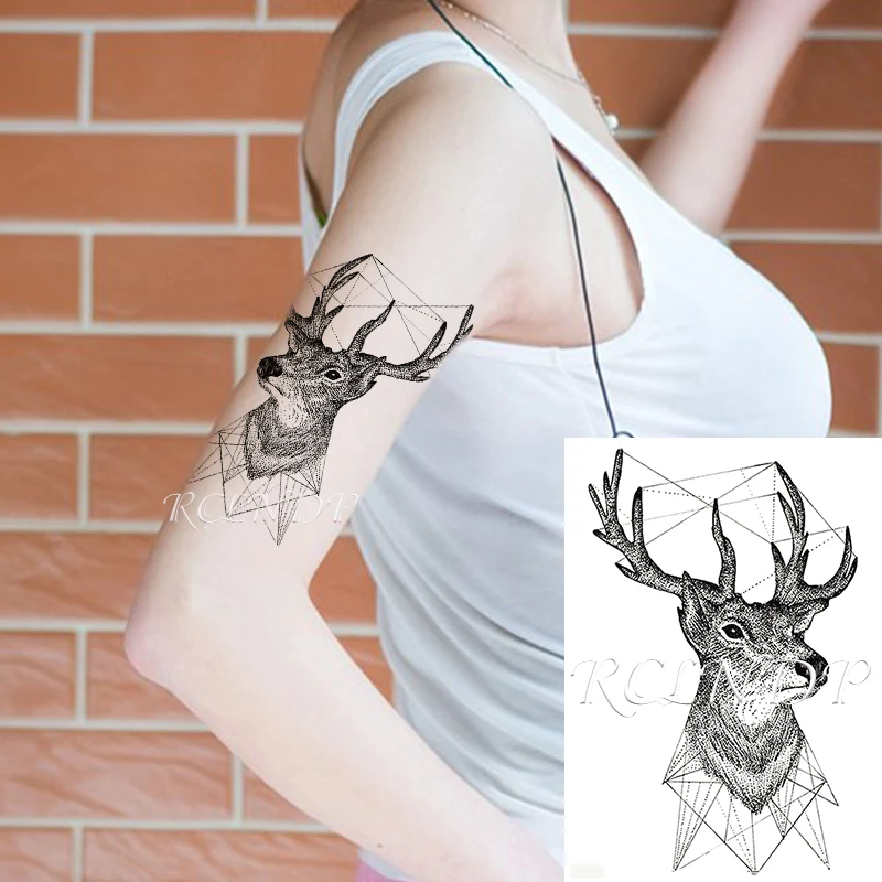 

Waterproof Temporary Tattoo Sticker Creative Deer Antler Fashion Geomatic Fake Tatto Flash Tatoo Hand Arm Foot Art for Men Women