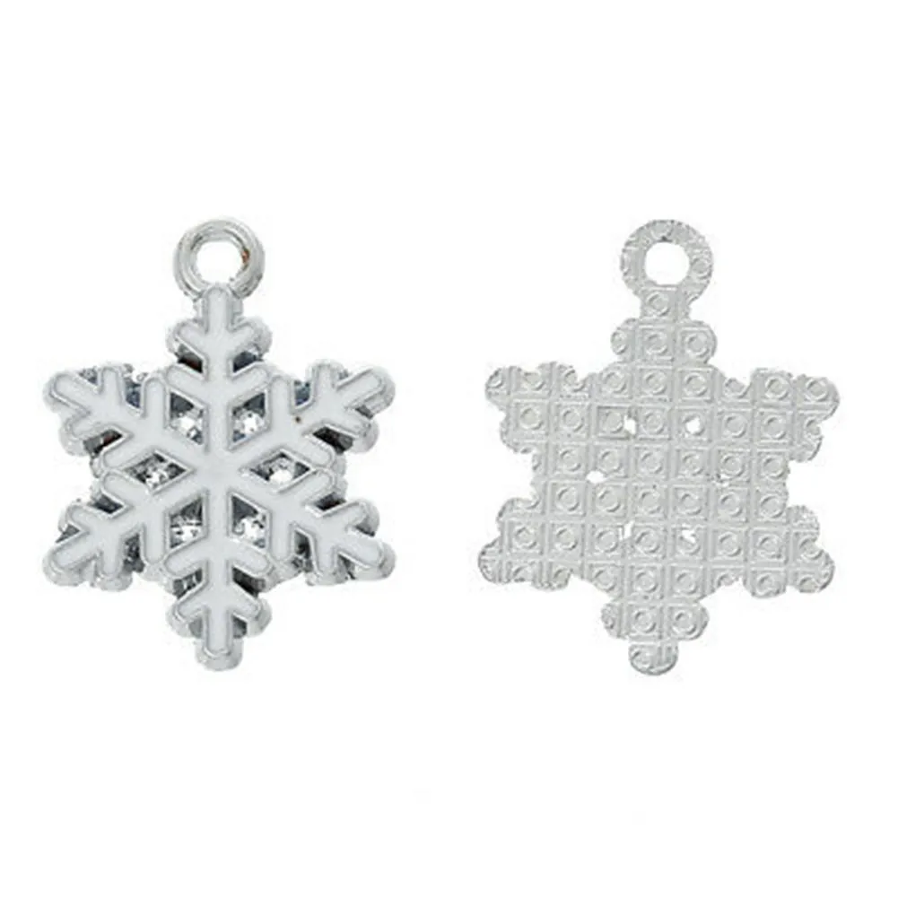 

10 Pc White Christmas Snowflake Enameled 25 X 19mm Silver Tone Charms Diy Jewelry Dripping Alloy Pendant Bracelet Pendant Acces