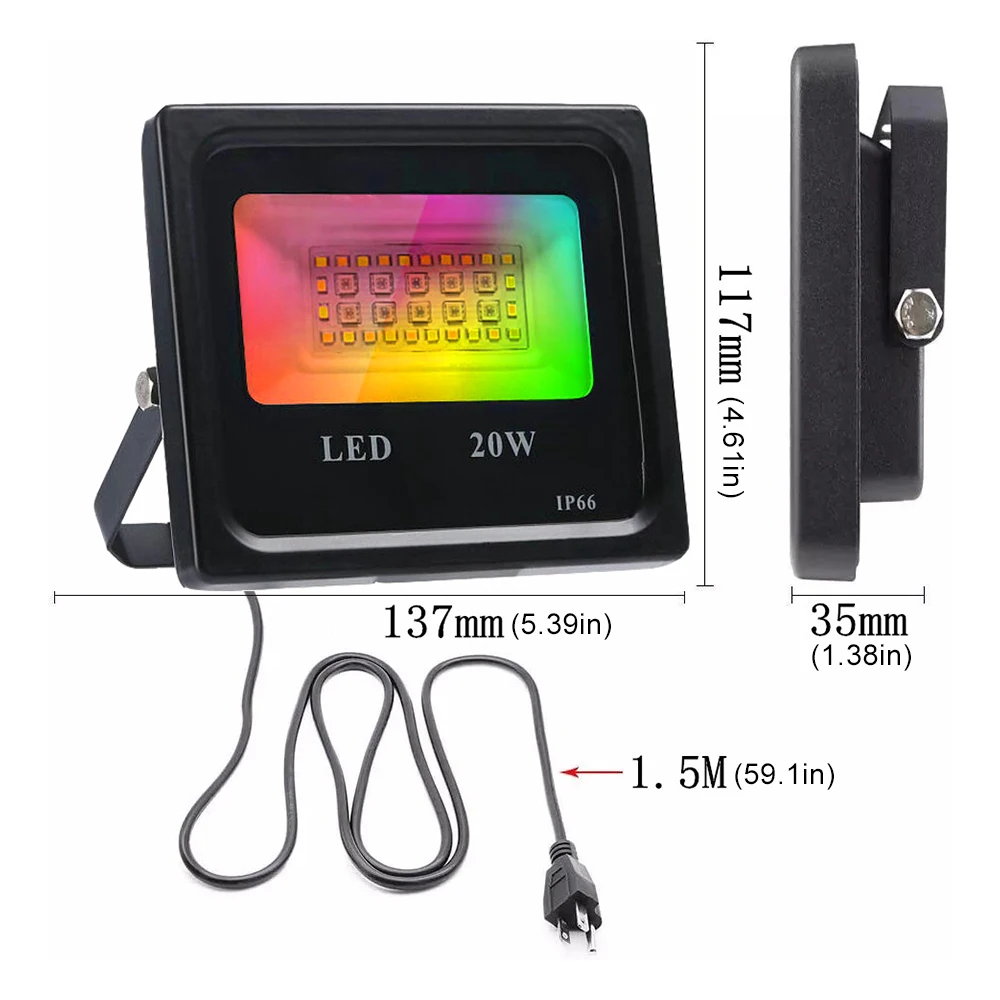 

RGB LED Floodlight 20W Outdoor Wall Washer Lamp Reflector IP66 Bluetooth Control Wifi RGB Smart Flood Lights Garden Lighting