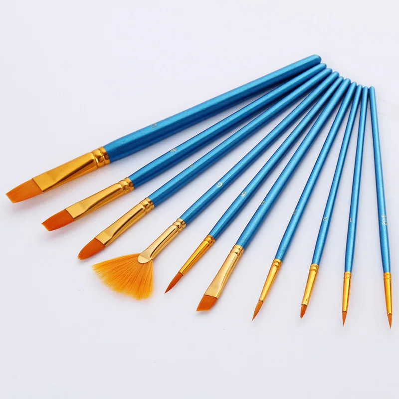 

10pcs/set Watercolor Gouache Paint Brush Nylon Hair Round Head Pointed Paint Pen Acrylic Painting Pen Professional Art Supplies