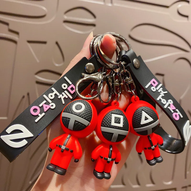

3PC/set 3D Squid Game Soldier Mask Keychain Charms Accessories Round Cosplay toys For Ladies Women Men Kids Key Chain Toys Gift