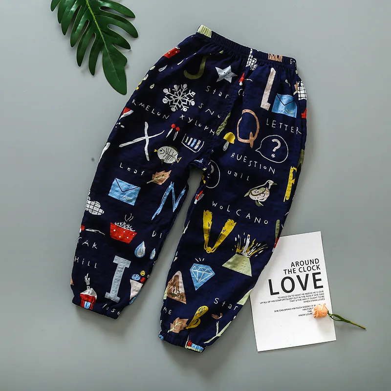 Детские летние хлопковые брюки с защитой от комаров шаровары для мальчиков и