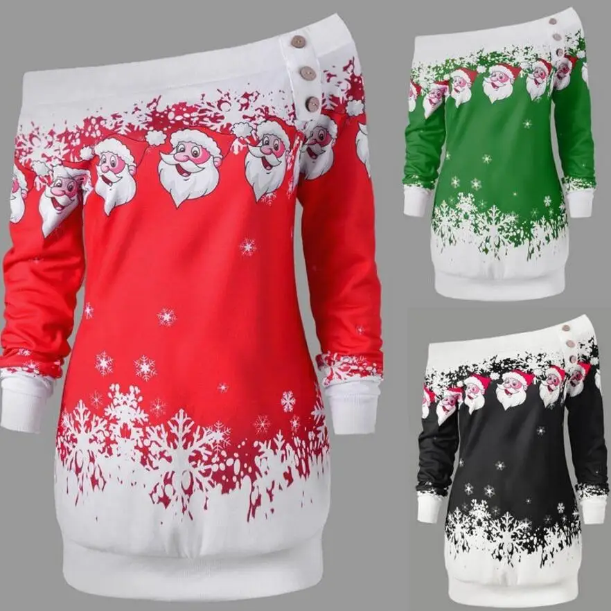 Рождественское женское платье с длинным рукавом на каждый день мультяшным